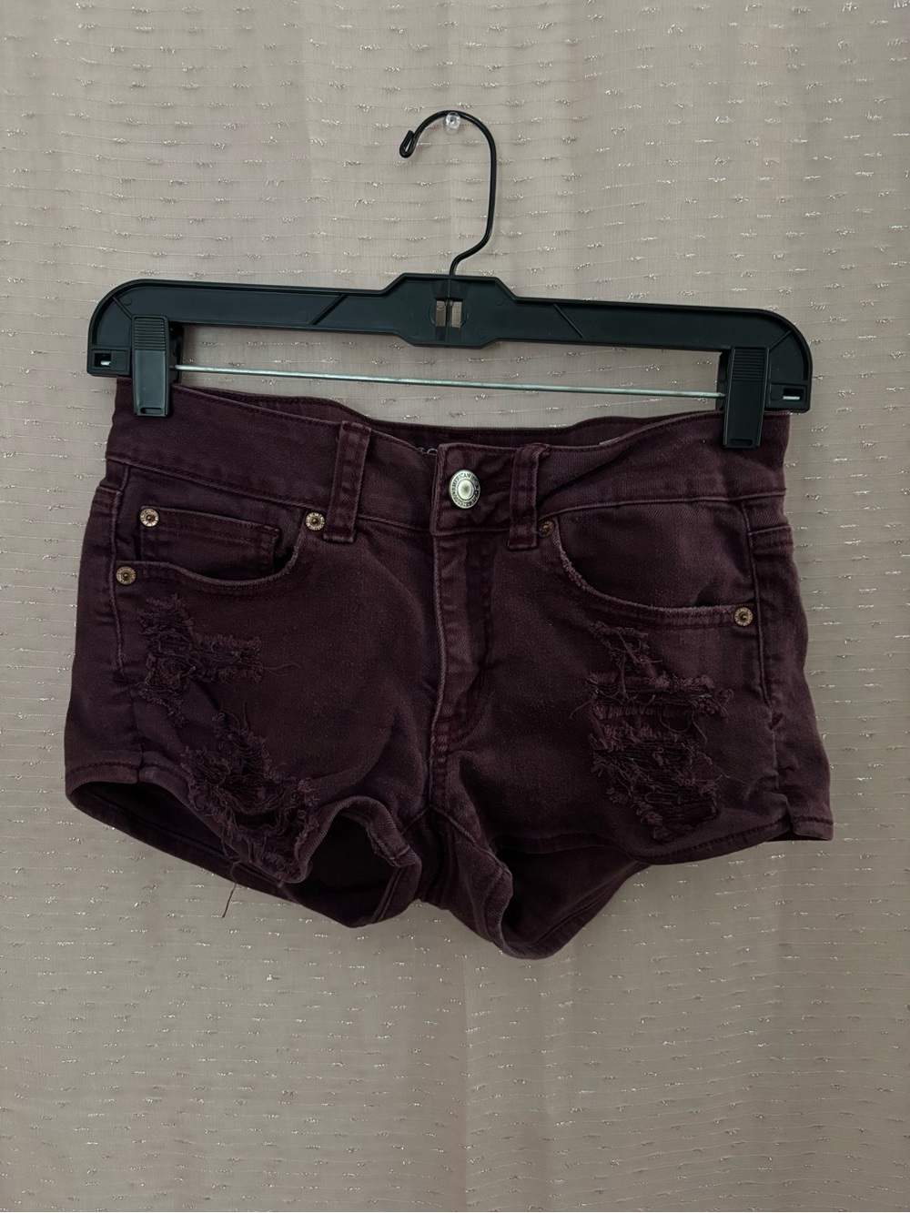 American Eagle Outfitters Maroon Distressed Denim Shorts